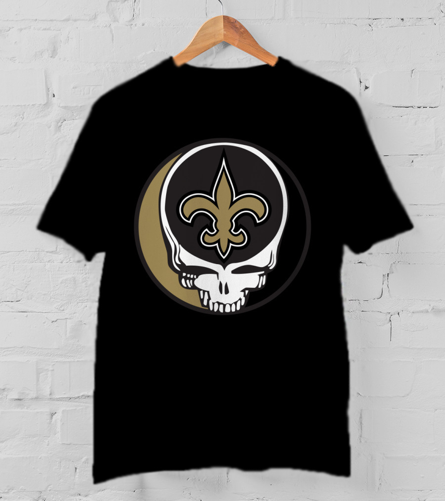 Grateful Dead Skull Logo Meets New Orleans Saints Fleur-De-Lis T-Shirt