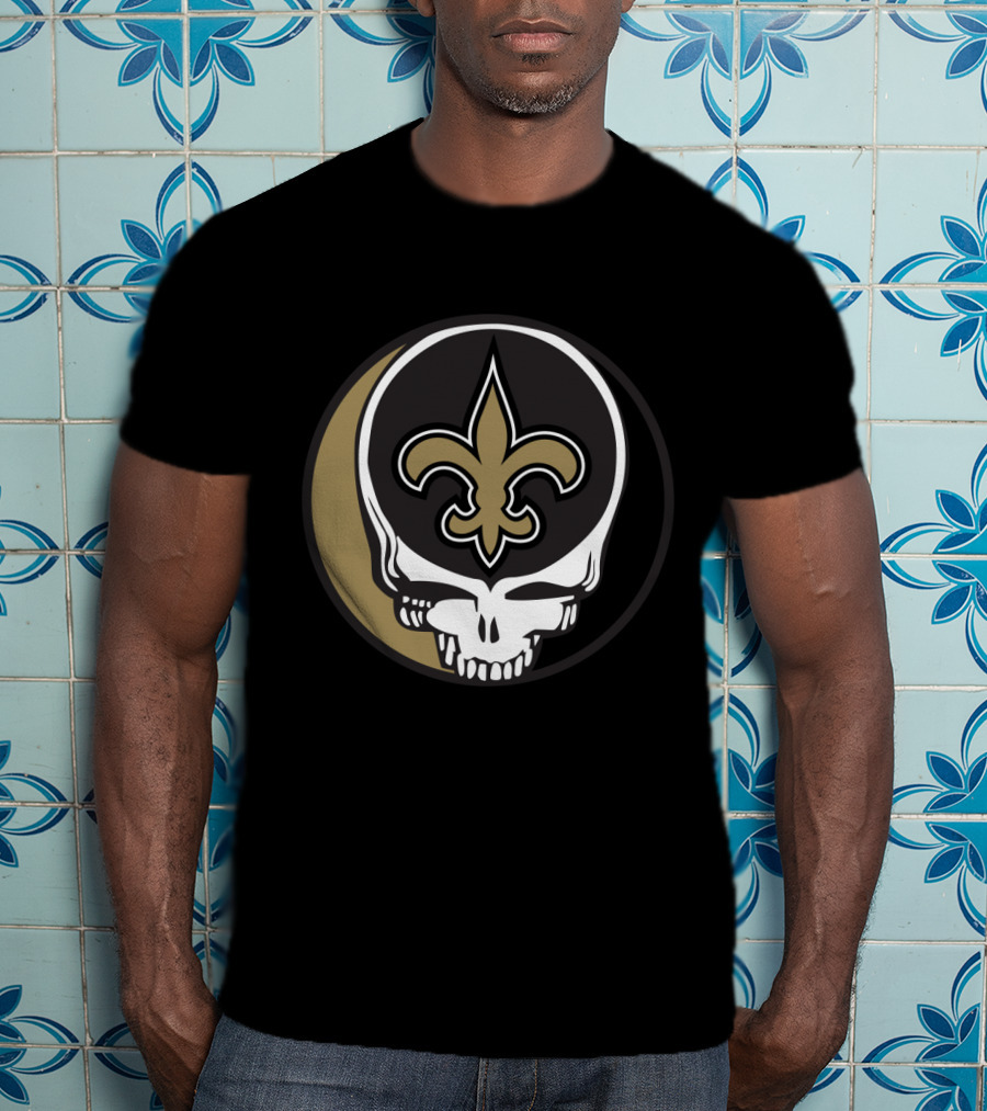 Grateful Dead Skull Logo Meets New Orleans Saints Fleur-De-Lis T-Shirt