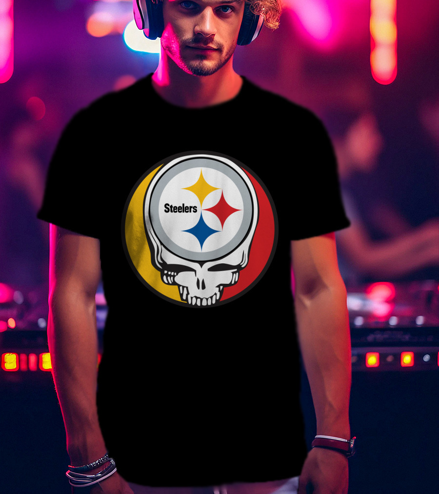 Steelers Logo In Grateful Dead Skull Mashup For Pittsburgh Fans T-Shirt