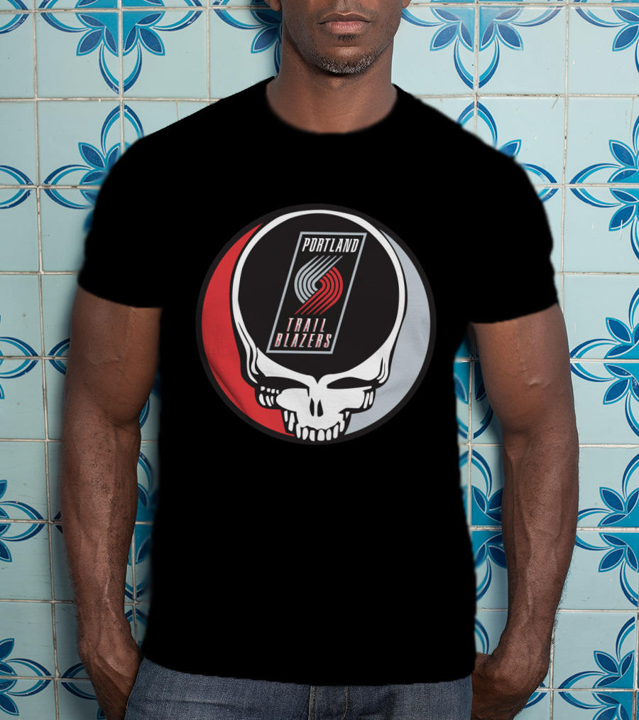 Portland Trail Blazers In Grateful Dead Skull T-Shirt