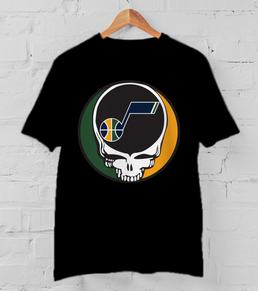 Grateful Dead Skull With Utah Jazz Basketball Logo And Colors T-Shirt