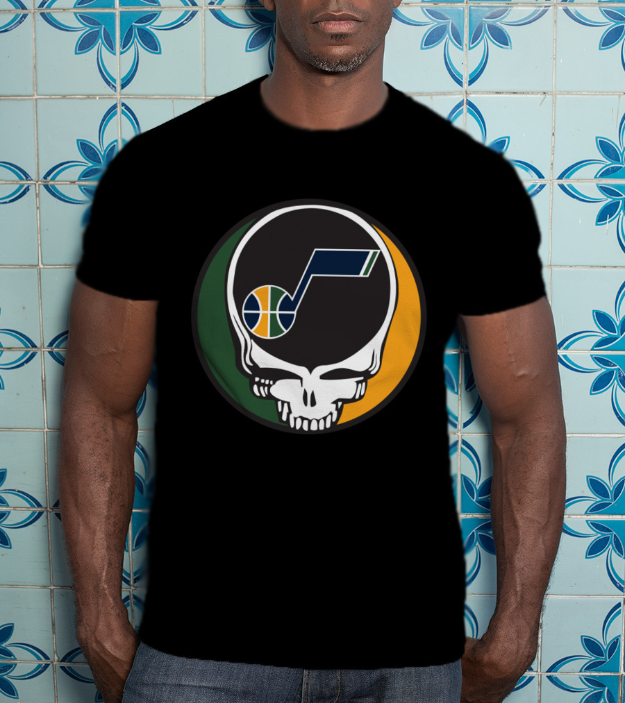 Grateful Dead Skull With Utah Jazz Basketball Logo And Colors T-Shirt