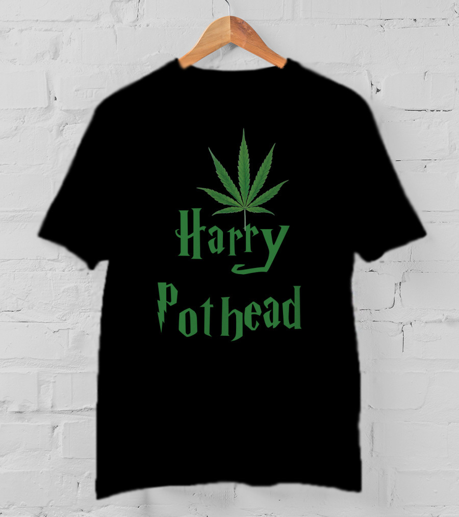 Harry Pothead Cannabis Leaf Parody Design With Iconic Wizard Font T-Shirt