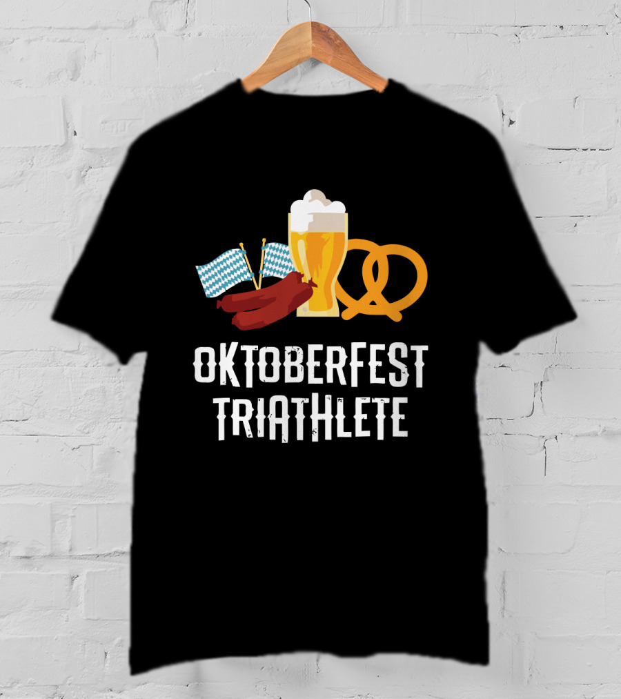 Oktoberfest Triathlete Sausage Beer Pretzel Flags T-Shirt