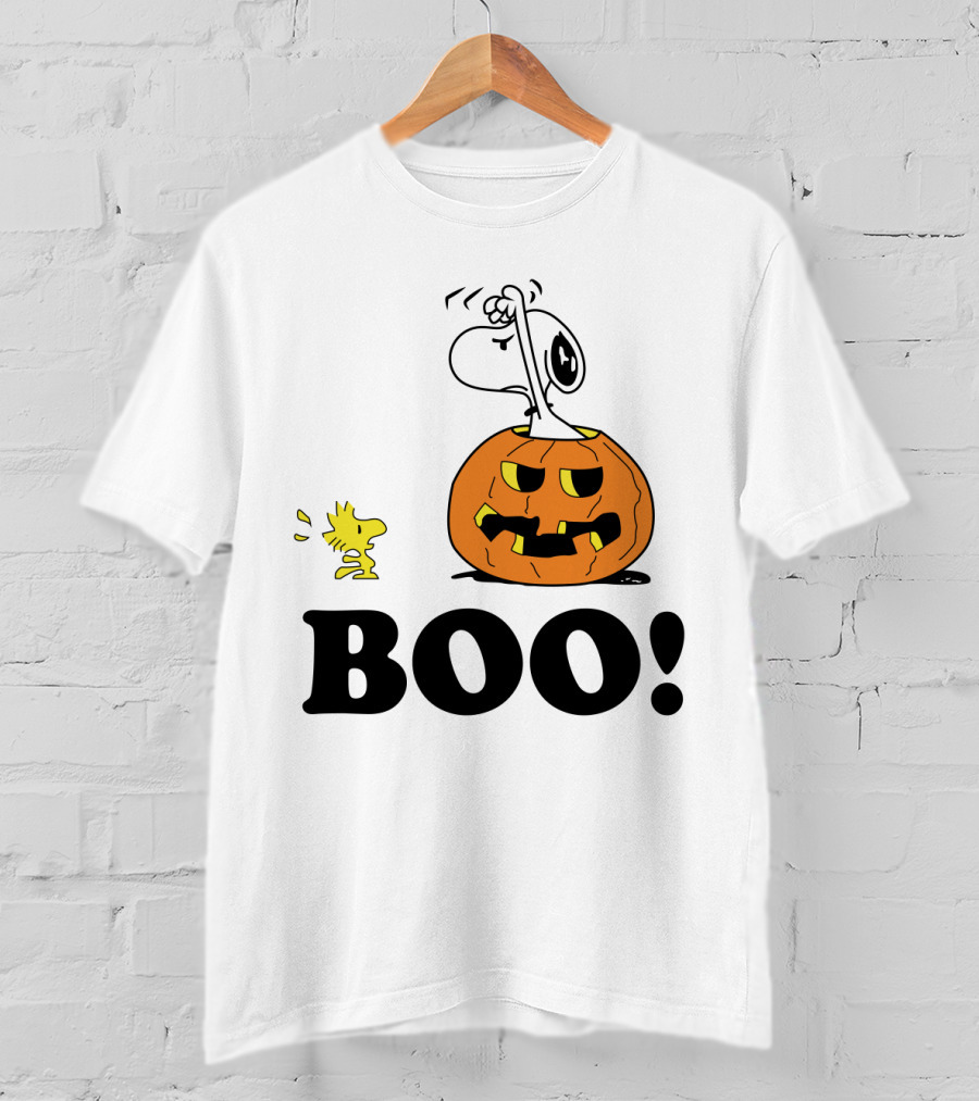 Peanuts Halloween Snoopy And Woodstock In Pumpkin BOO T-Shirt