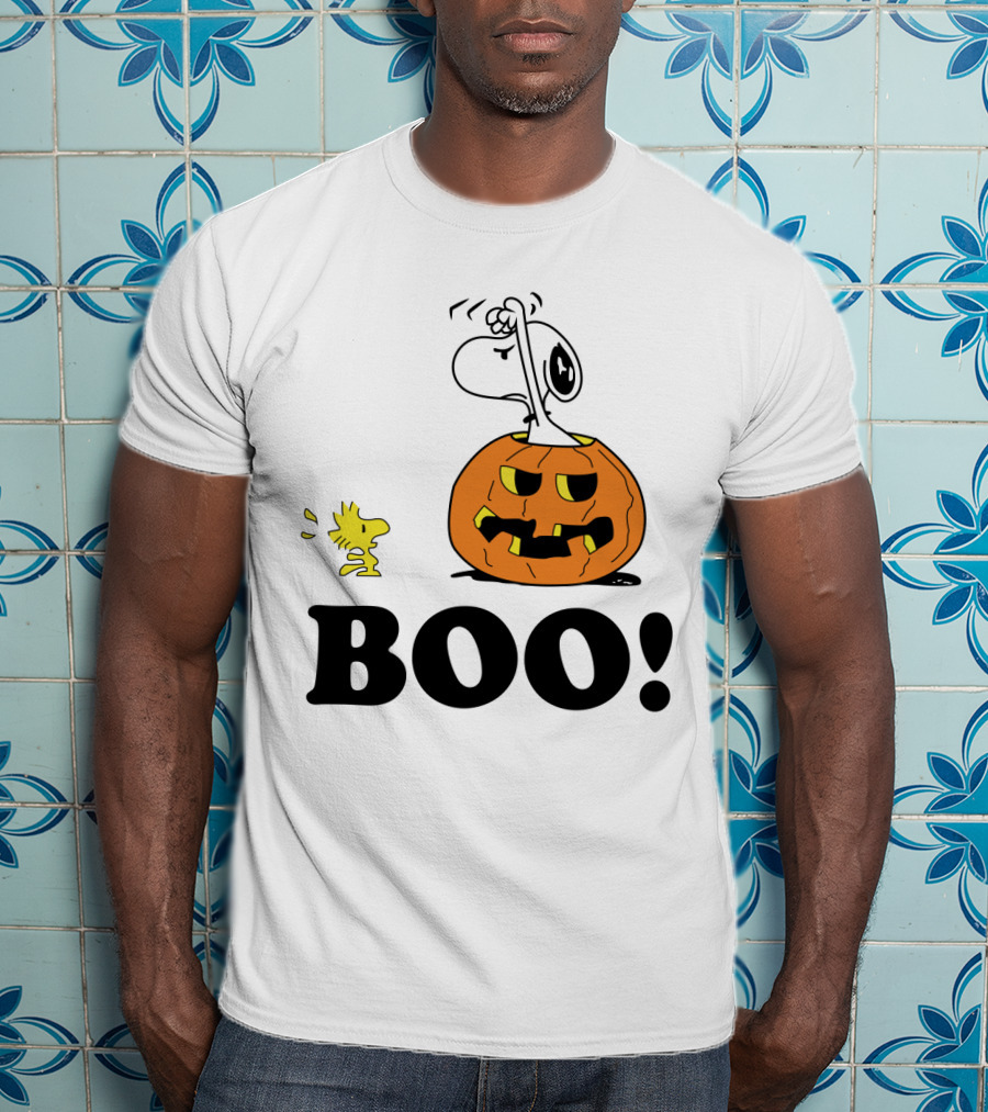 Peanuts Halloween Snoopy And Woodstock In Pumpkin BOO T-Shirt