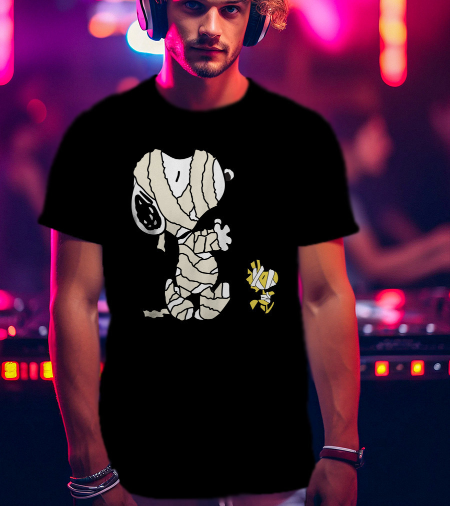 Peanuts Snoopy Mummy Wrapped Woodstock Halloween T-Shirt