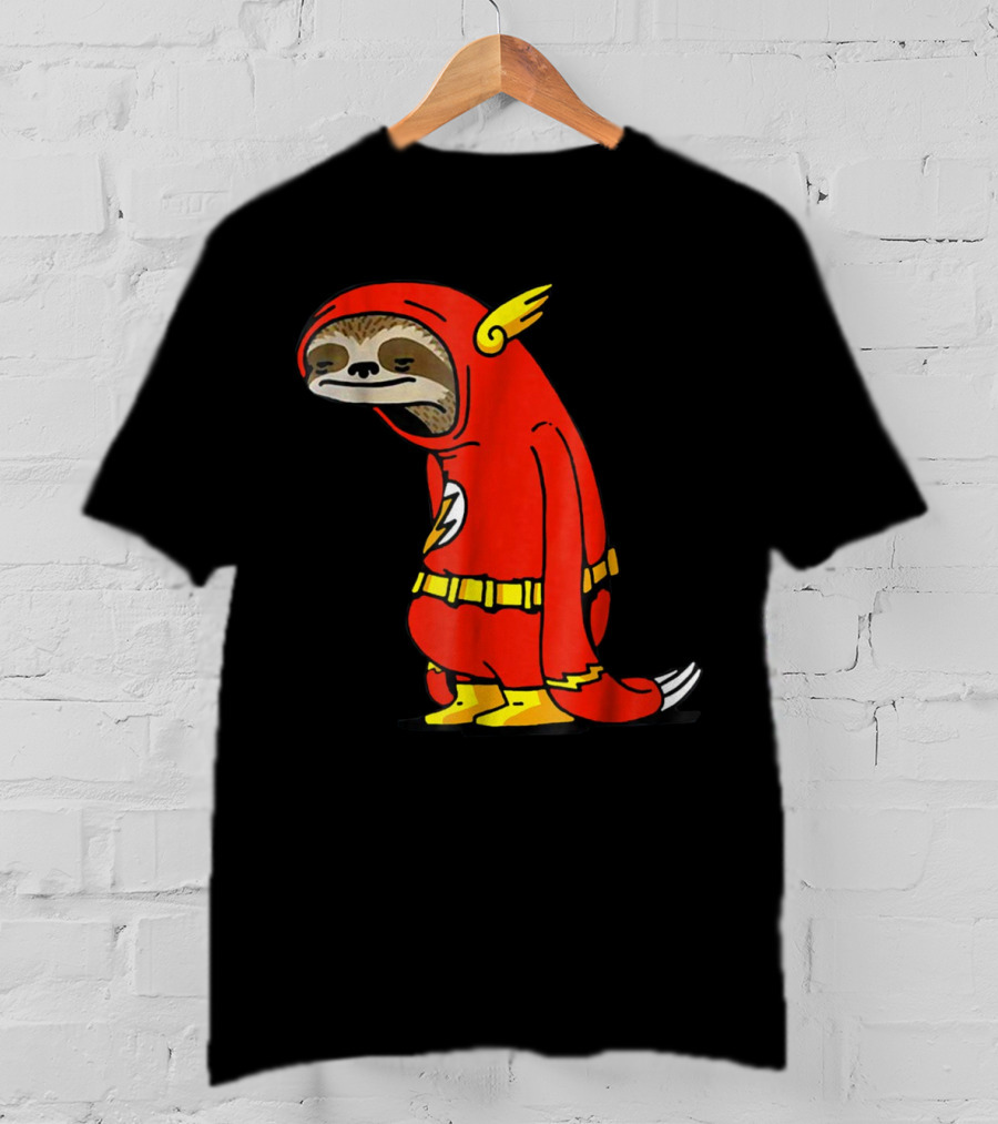 Slow Cartoon Sloth Dressed As Flash Funny Napper Character T-Shirt