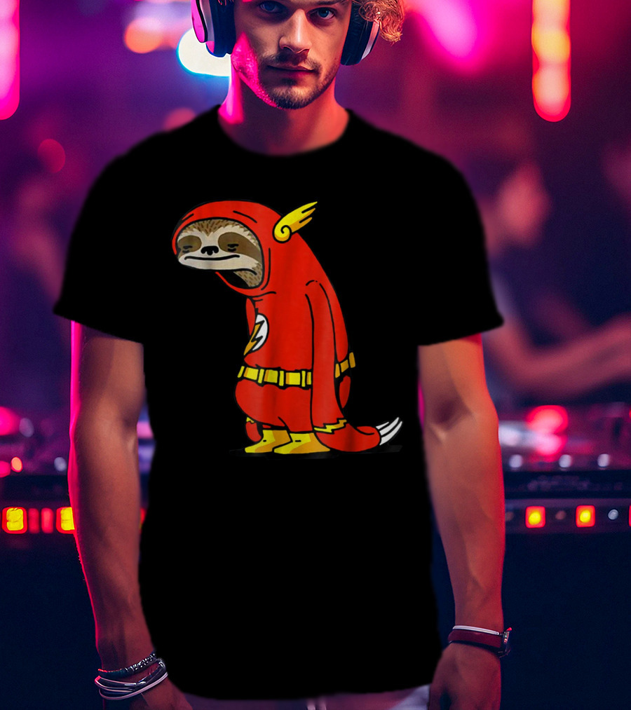 Slow Cartoon Sloth Dressed As Flash Funny Napper Character T-Shirt