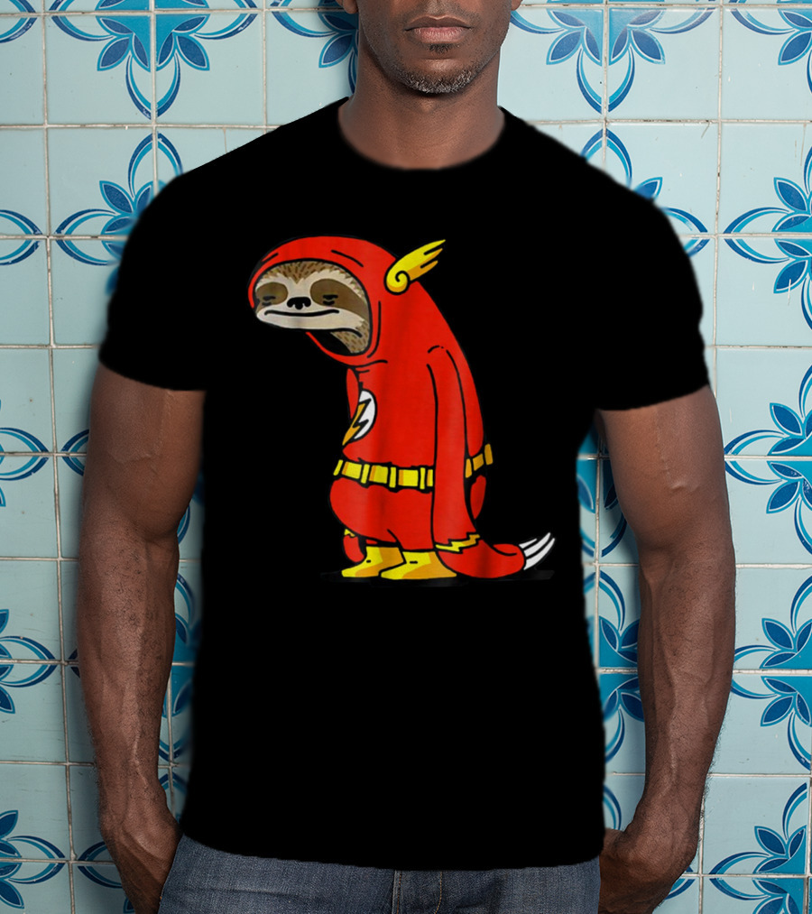 Slow Cartoon Sloth Dressed As Flash Funny Napper Character T-Shirt