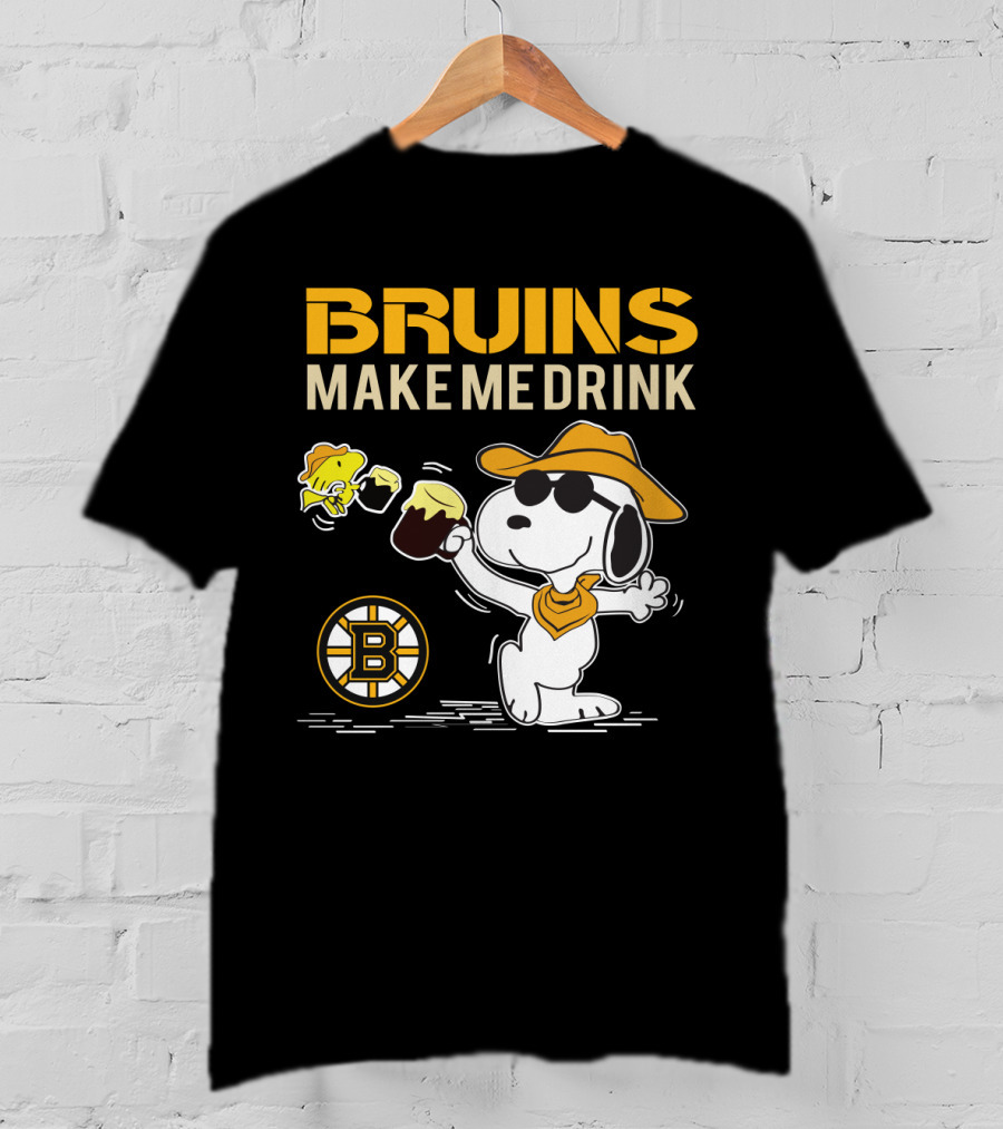 Snoopy Bruins Make Me Drink Boston Bruins Fans Peanuts Charlie Brown Hockey Beer T-Shirt