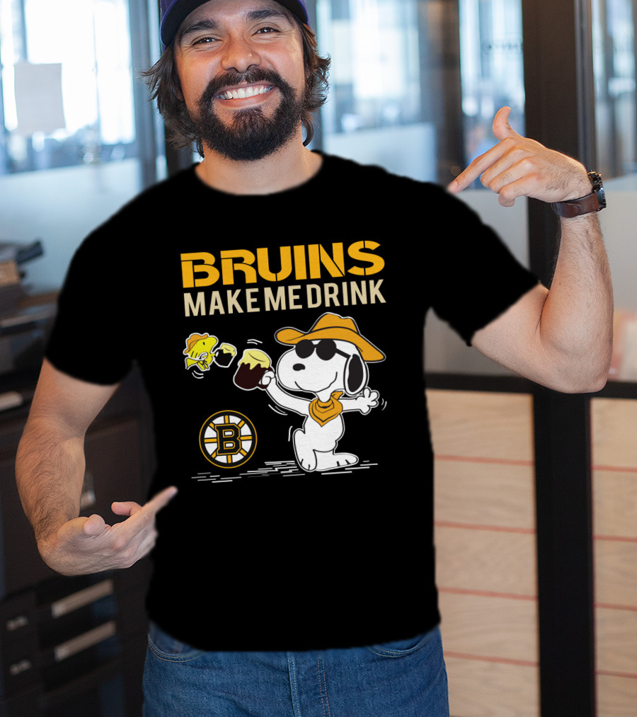 Snoopy Bruins Make Me Drink Boston Bruins Fans Peanuts Charlie Brown Hockey Beer T-Shirt