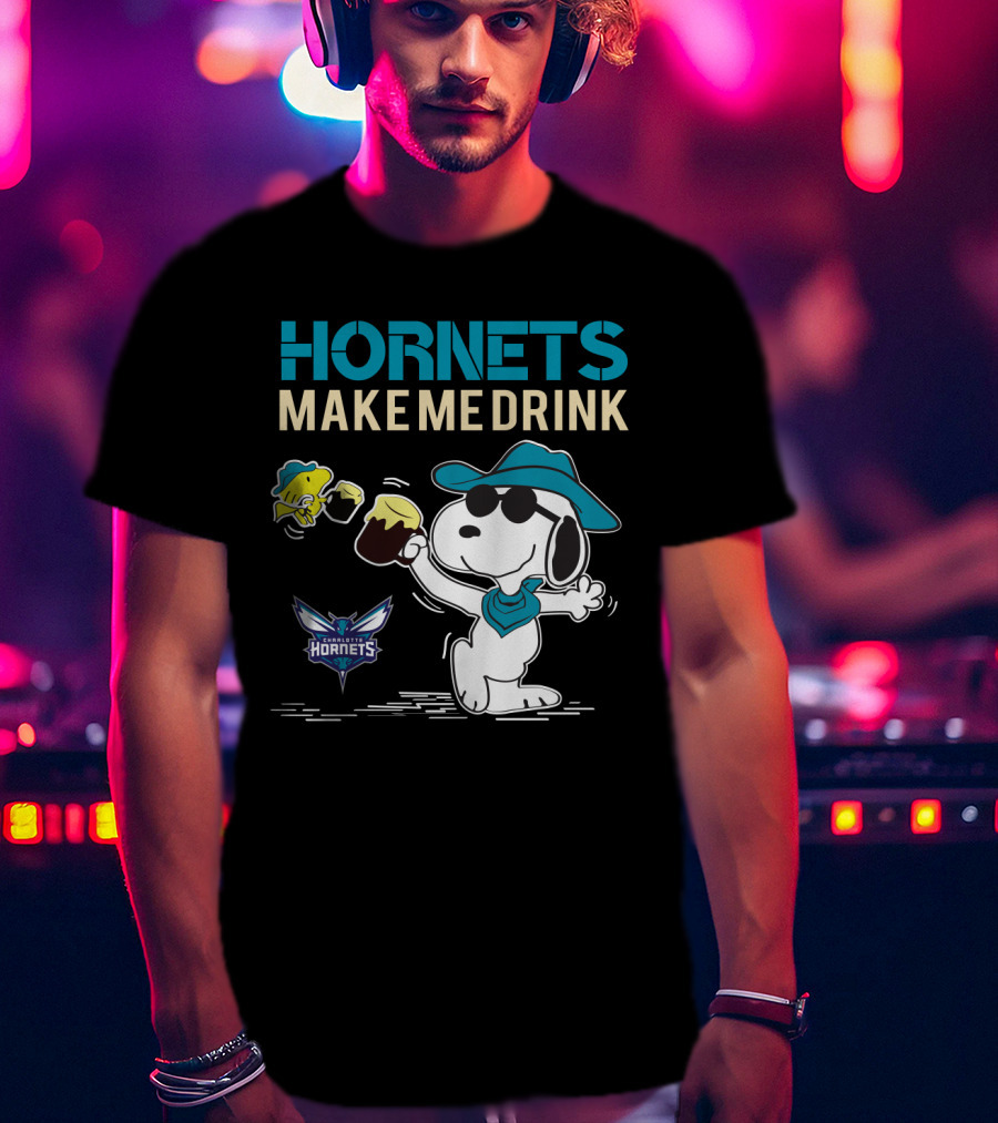 Hornets Make Me Drink Charlotte Hornets Snoopy Peanuts T-Shirt