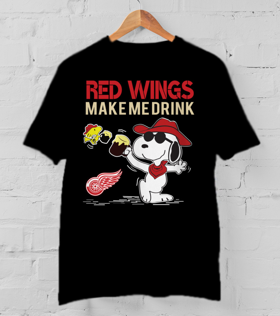 Snoopy Red Wings Make Me Drink Detroit Fans Hockey Humor T-Shirt