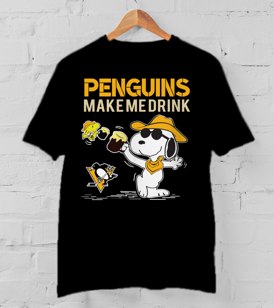 Snoopy Penguins Make Me Drink Pittsburgh Penguins Hockey Fans T-Shirt