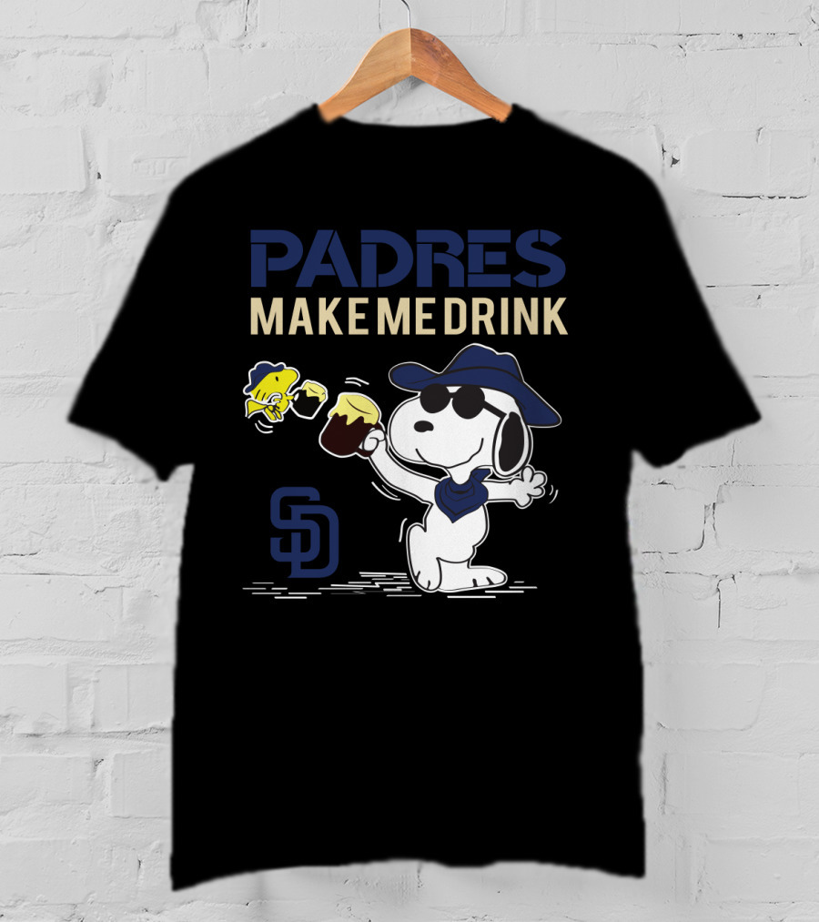Snoopy Padres Make Me Drink San Diego Fans Peanuts Baseball Brew Fun T-Shirt