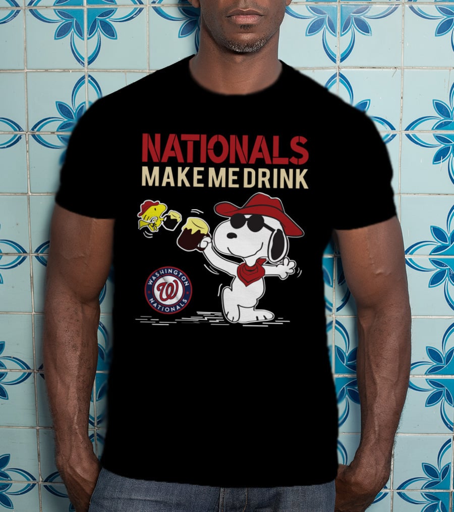 Washington Nationals Snoopy Cartoon With Drink Sports Humor T-Shirt
