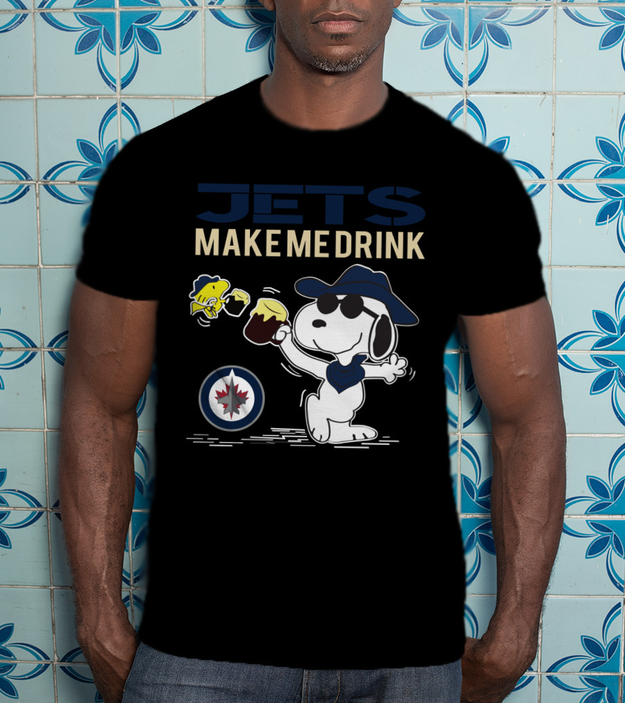 Snoopy Jets Make Me Drink Winnipeg Fans Peanuts Hockey NHL T-Shirt