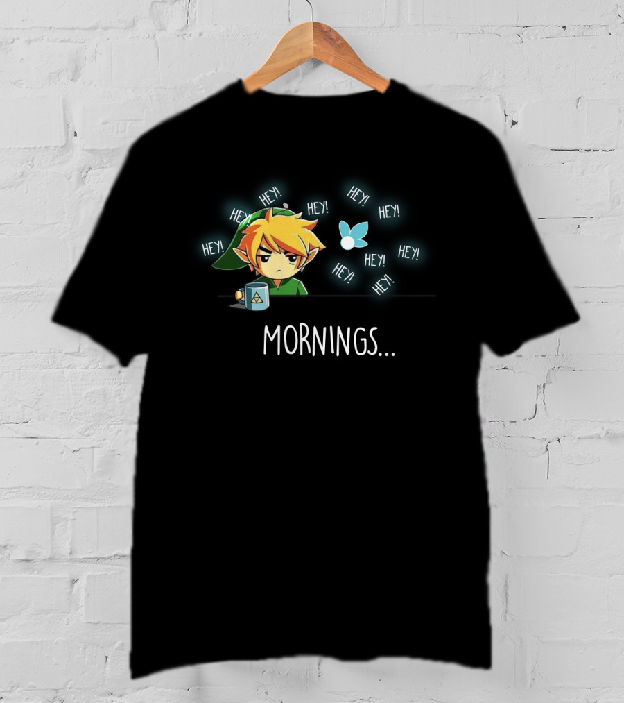 Link Character With Navi Fairy And Coffee Mug In Mornings Hey T-Shirt