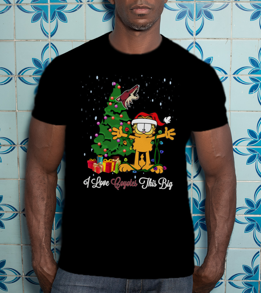 I Love Coyotes This Big Christmas Tree Garfield Santa Hat T-Shirt