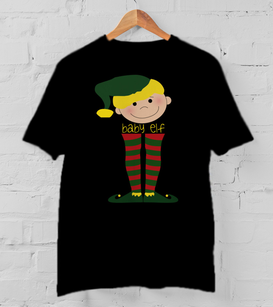 Baby Elf With Green Hat And Red Striped Stockings T-Shirt