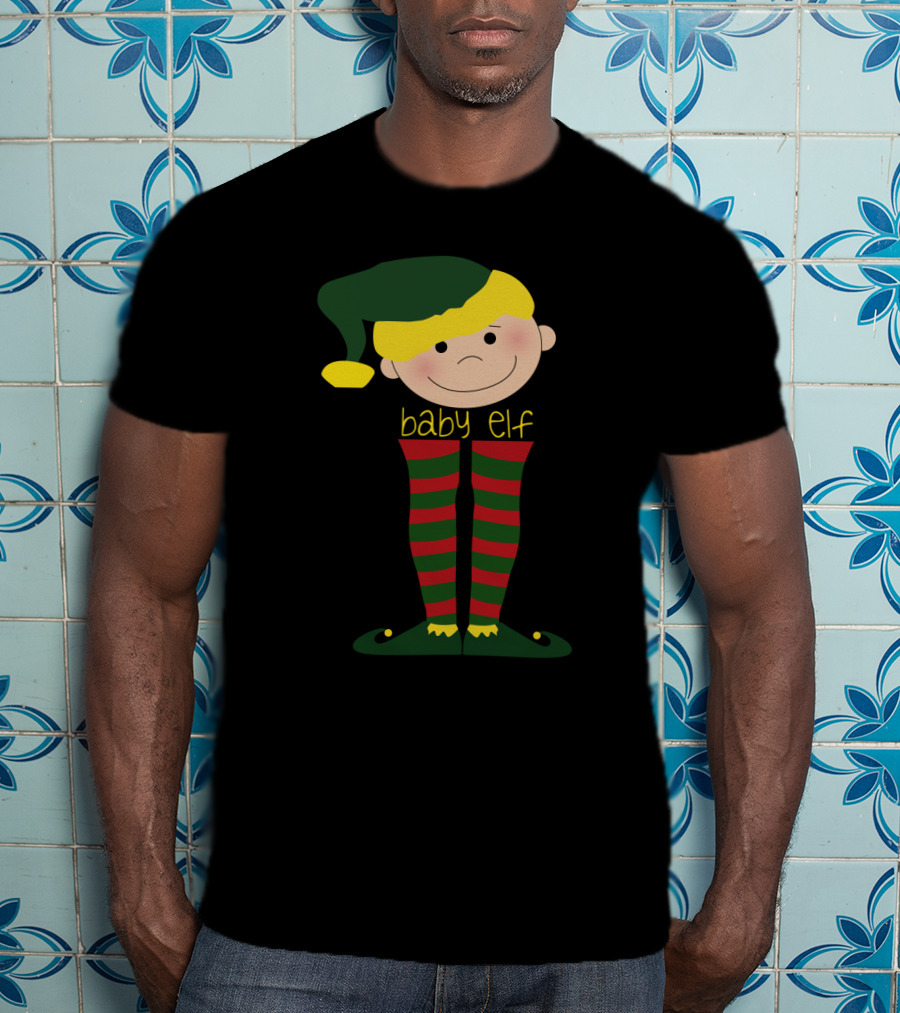 Baby Elf With Green Hat And Red Striped Stockings T-Shirt