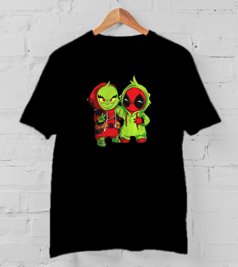 Baby Grinch And Baby Deadpool Crossover Cartoon Characters T-Shirt