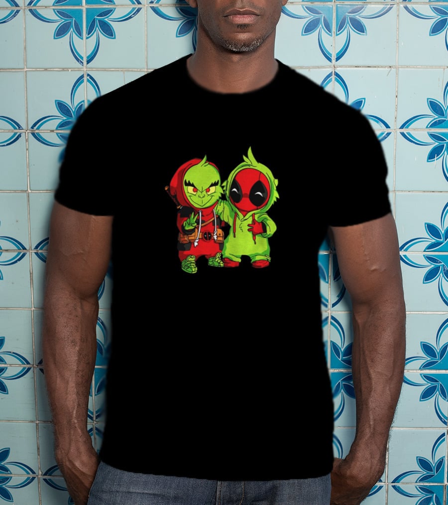 Baby Grinch And Baby Deadpool Crossover Cartoon Characters T-Shirt