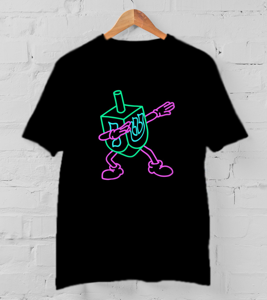 Neon Dabbing Dreidel With Hebrew Letters T-Shirt