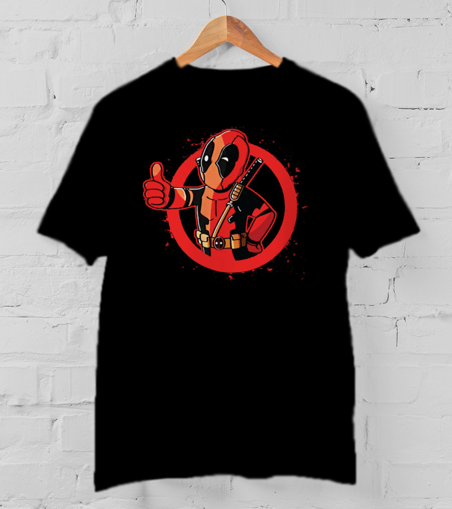 Deadpool Giving Thumbs Up Inside Red Circle Icon Marvel Comics T-Shirt