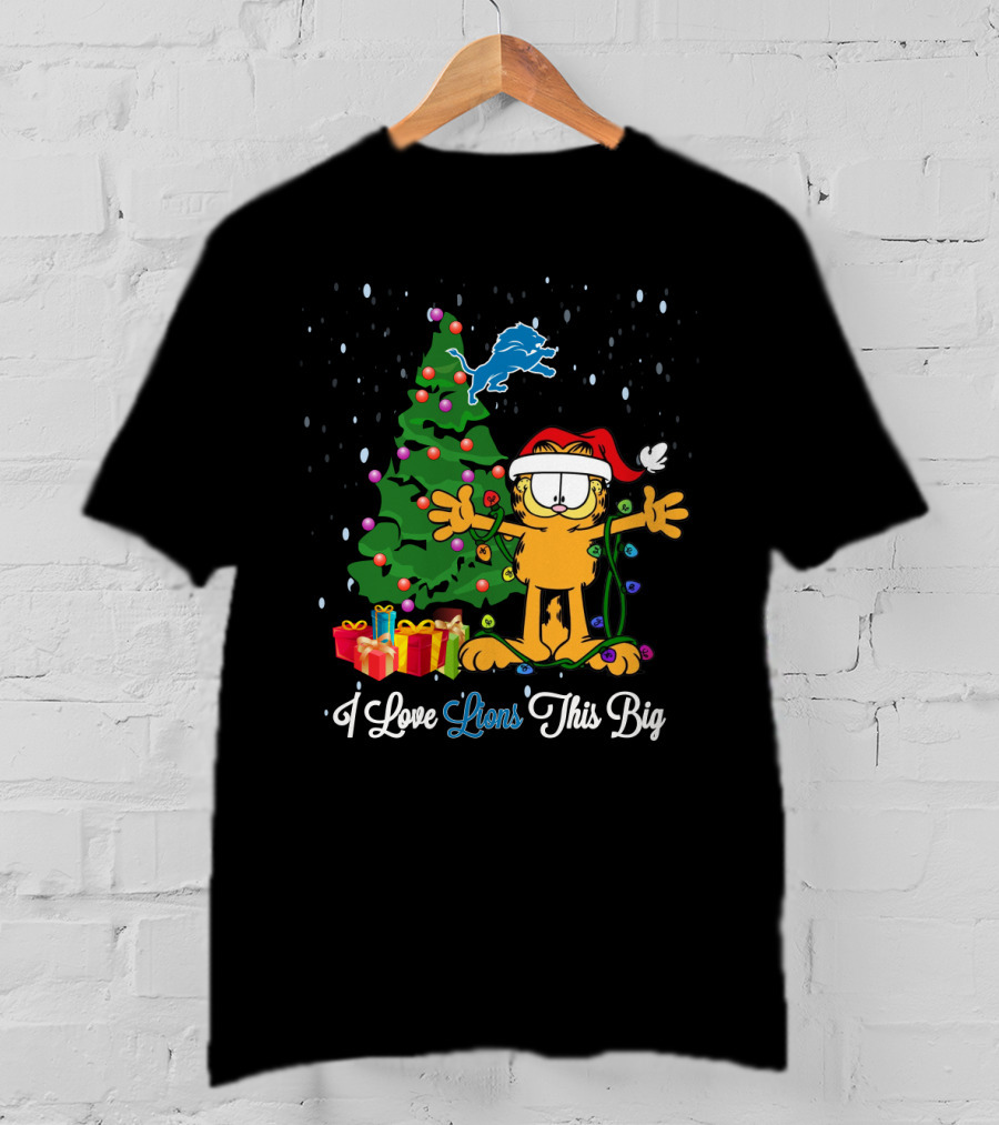 I Love Lions This Big Detroit Lions Christmas Garfield Santa Hat T-Shirt