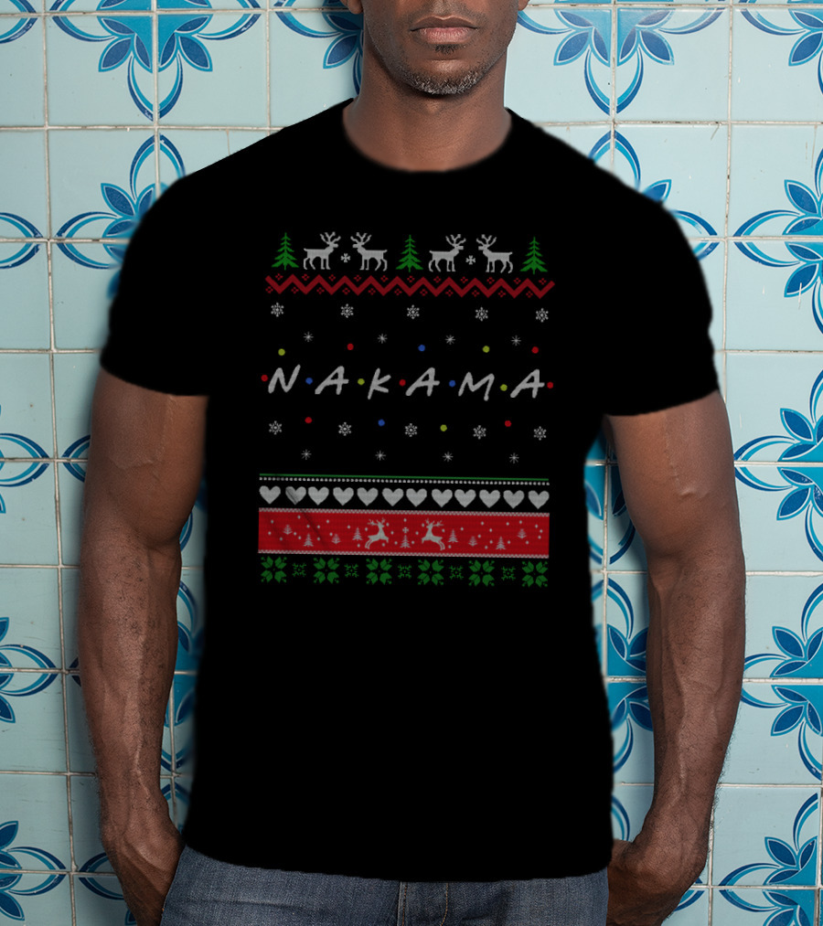 Nakama Holiday Sweater Friends TV Show Style Reindeer And Evergreen T-Shirt
