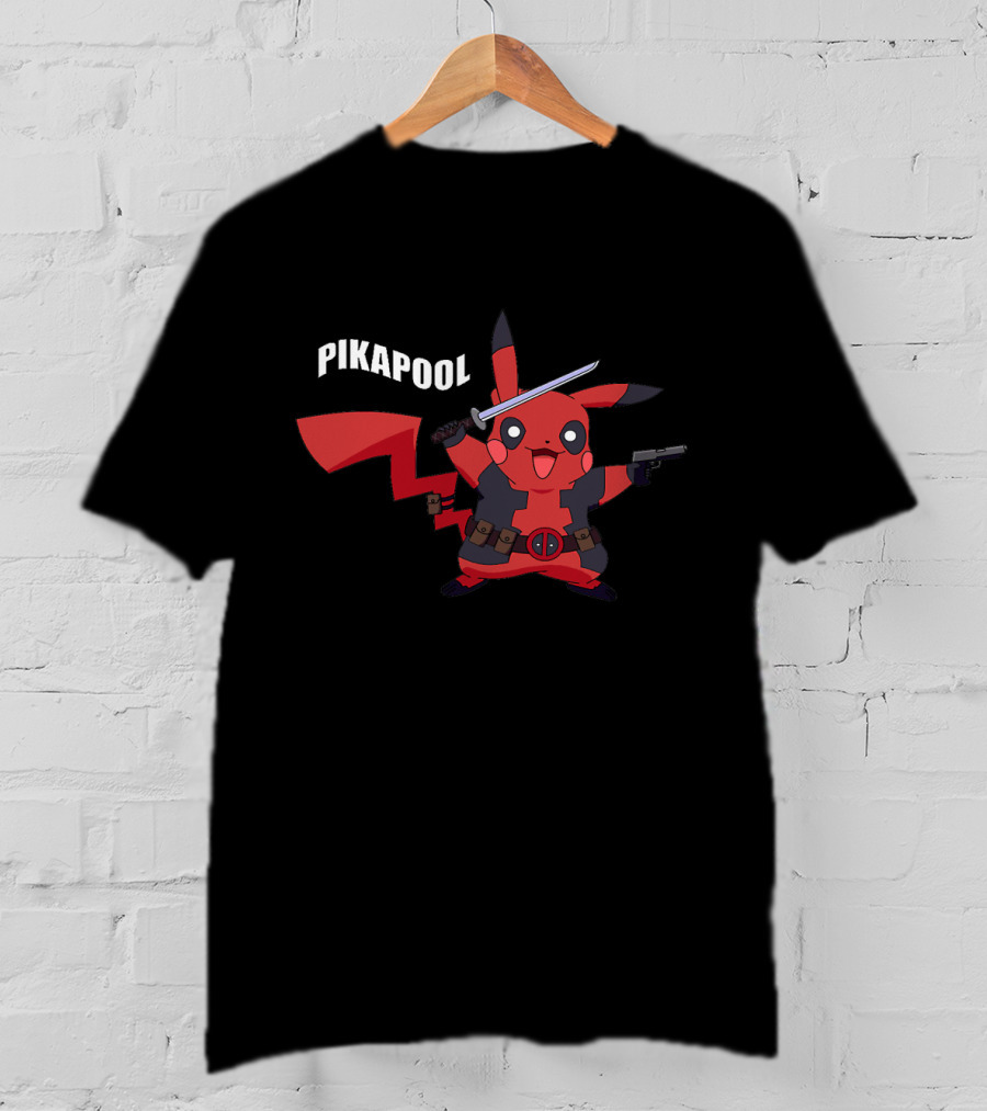 Pikapool Mashup: Funny Deadpool Pikachu With Sword And Gun T-Shirt