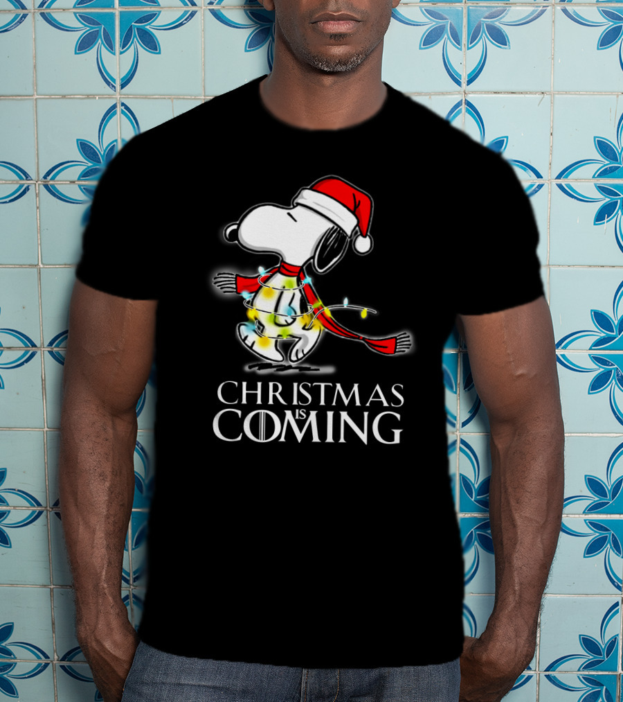 Snoopy Christmas Is Coming Game Of Thrones Santa Hat Lights T-Shirt