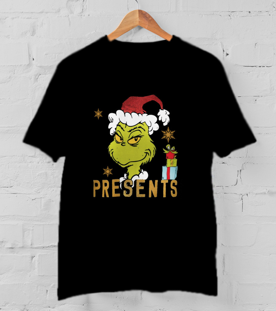 Grinch Santa Hat I'm Here For The Presents Christmas Holiday Gifts T-Shirt