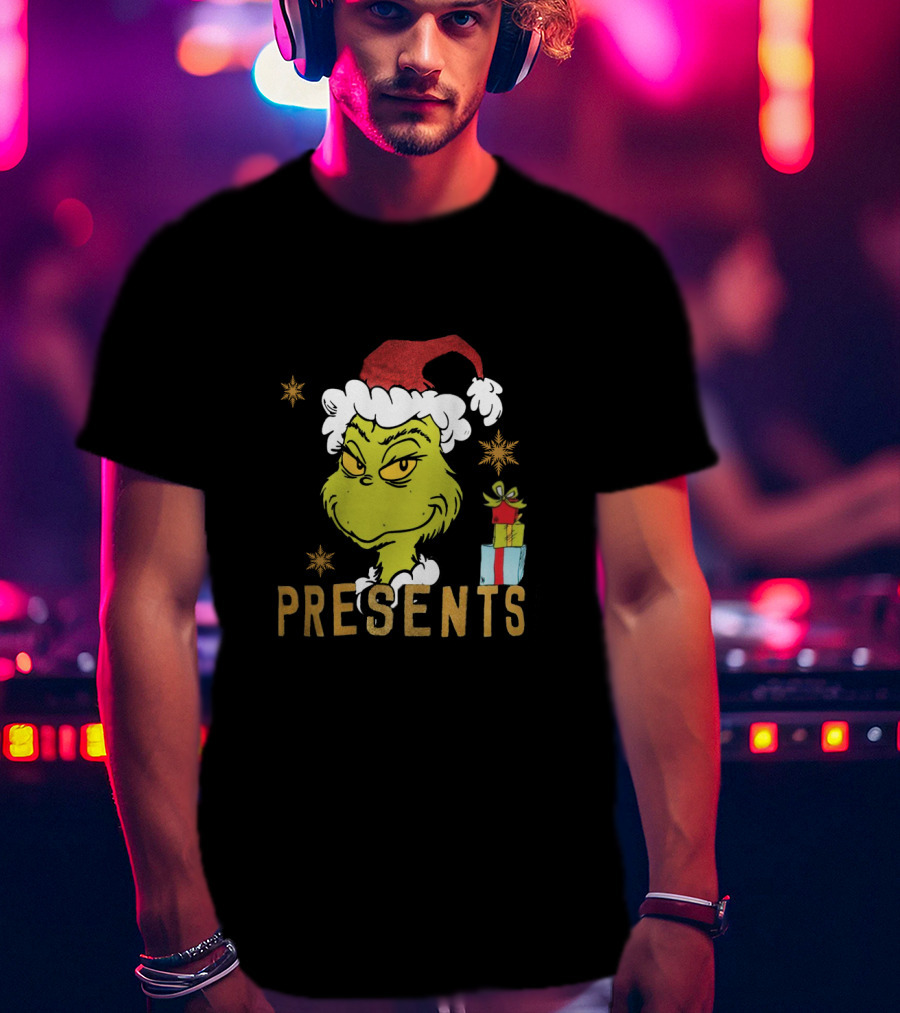 Grinch Santa Hat I'm Here For The Presents Christmas Holiday Gifts T-Shirt