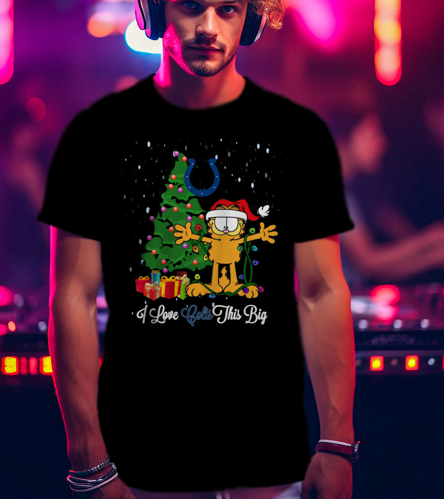 I Love Colts This Big Christmas Garfield Santa Hat Holiday Tree T-Shirt