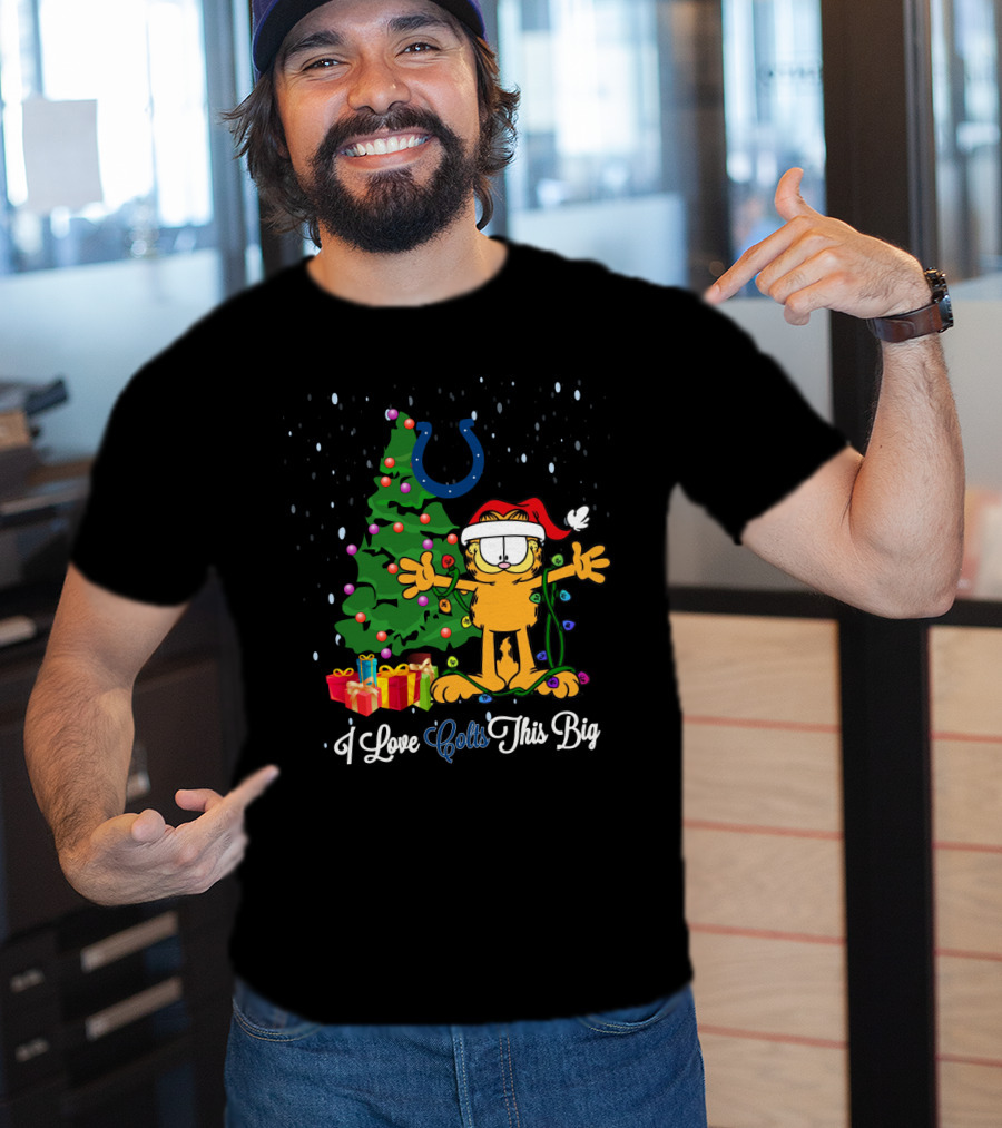 I Love Colts This Big Christmas Garfield Santa Hat Holiday Tree T-Shirt
