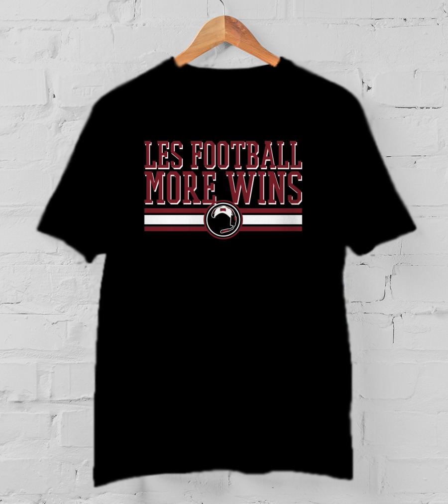 LES FOOTBALL MORE WINS Helmet Graphic Bold Red White Black Stripes T-Shirt