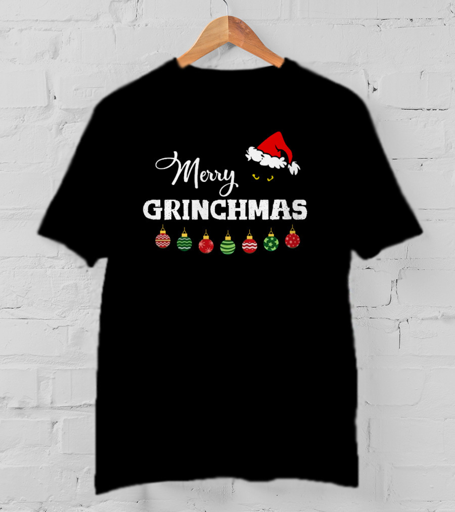 Merry Grinchmas Black Santa Hat Garland T-Shirt