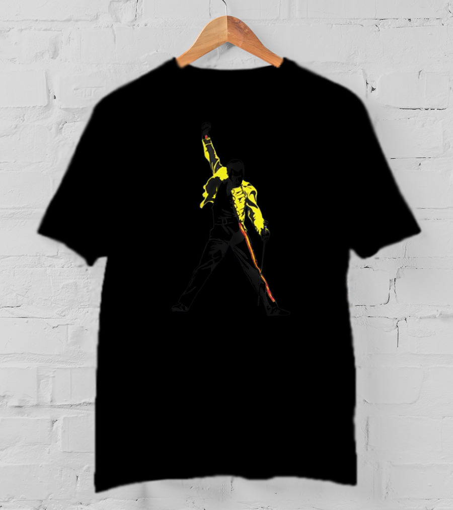 Queen Concert Iconic Freddie Mercury Silhouette With Yellow Jacket And Microphone T-Shirt