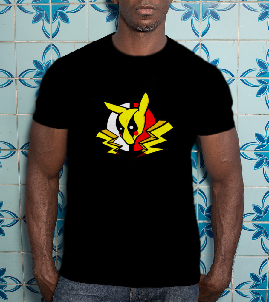 Pikachu Deadpool Crossover Icon On Black T-Shirt