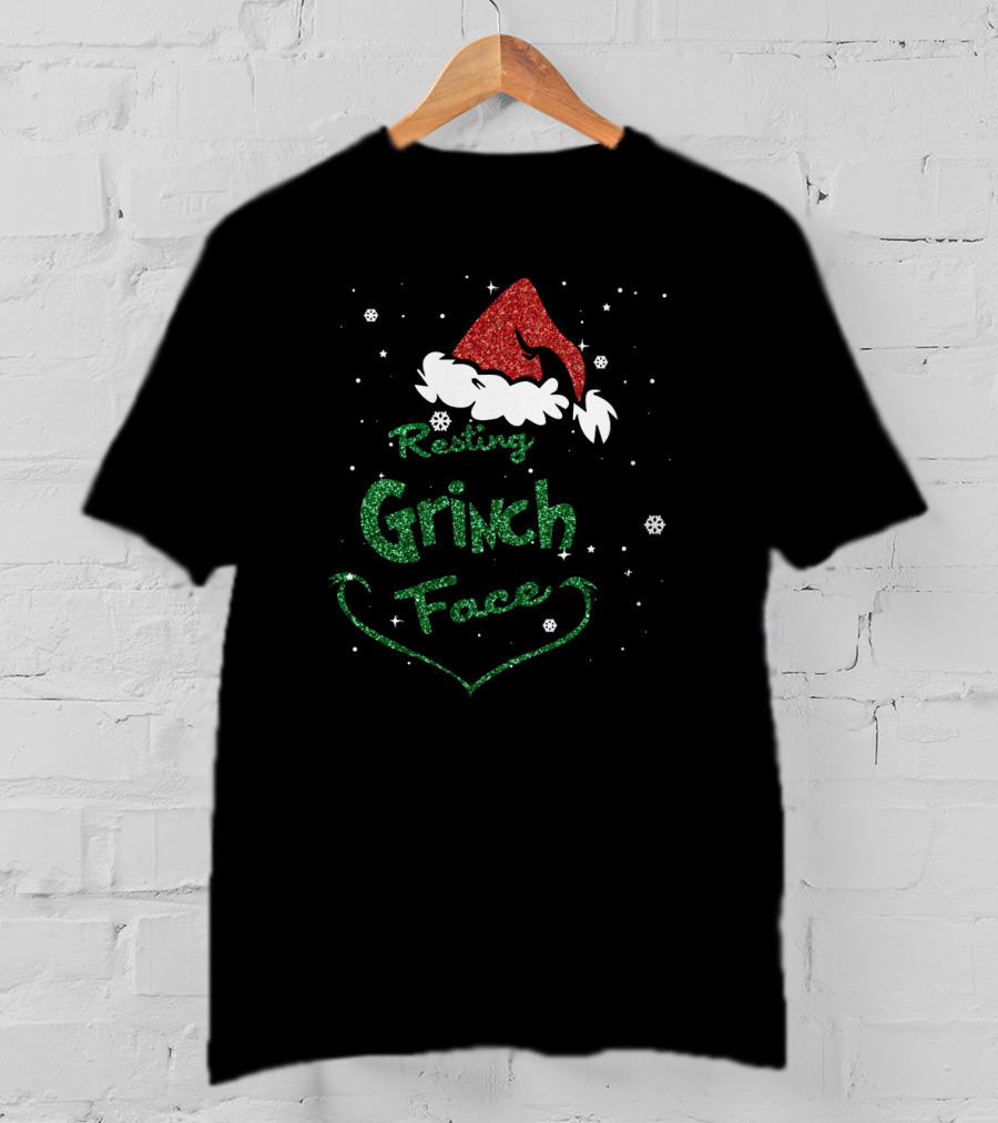 Resting Grinch Face Santa Hat Snowflakes T-Shirt
