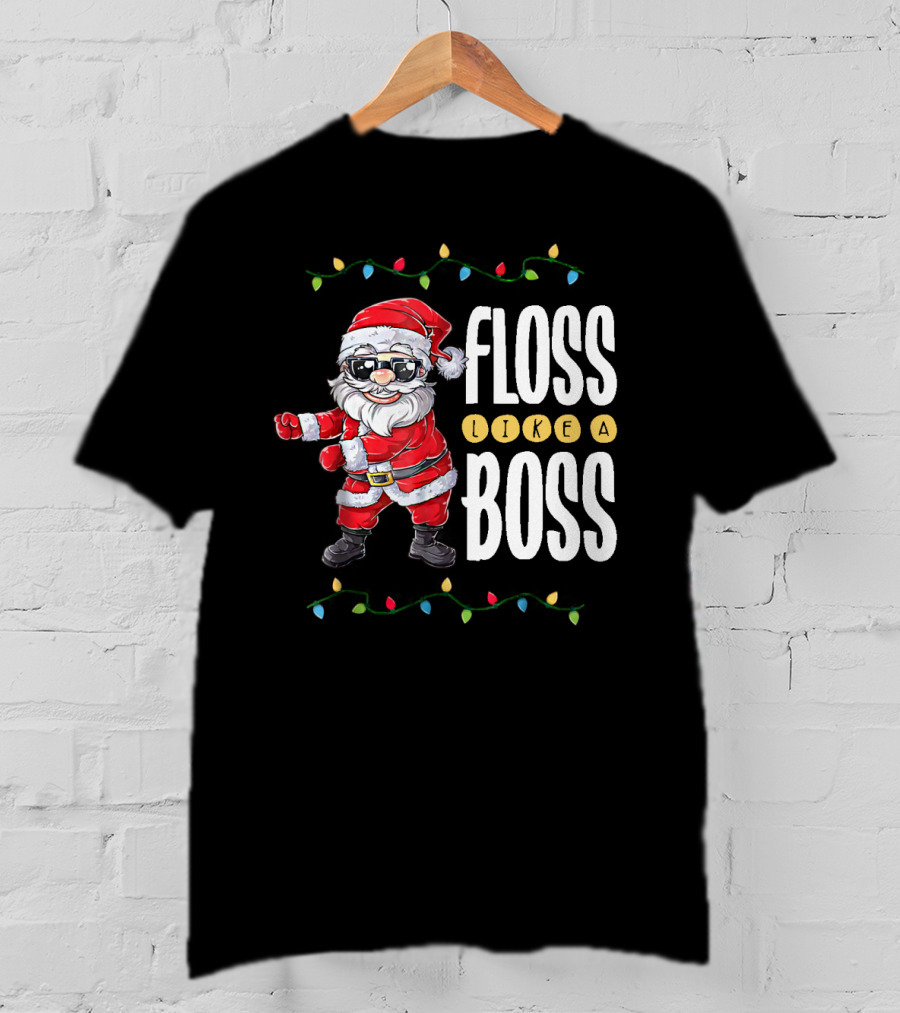 Floss Like A Boss Santa Dancing With Christmas Lights T-Shirt