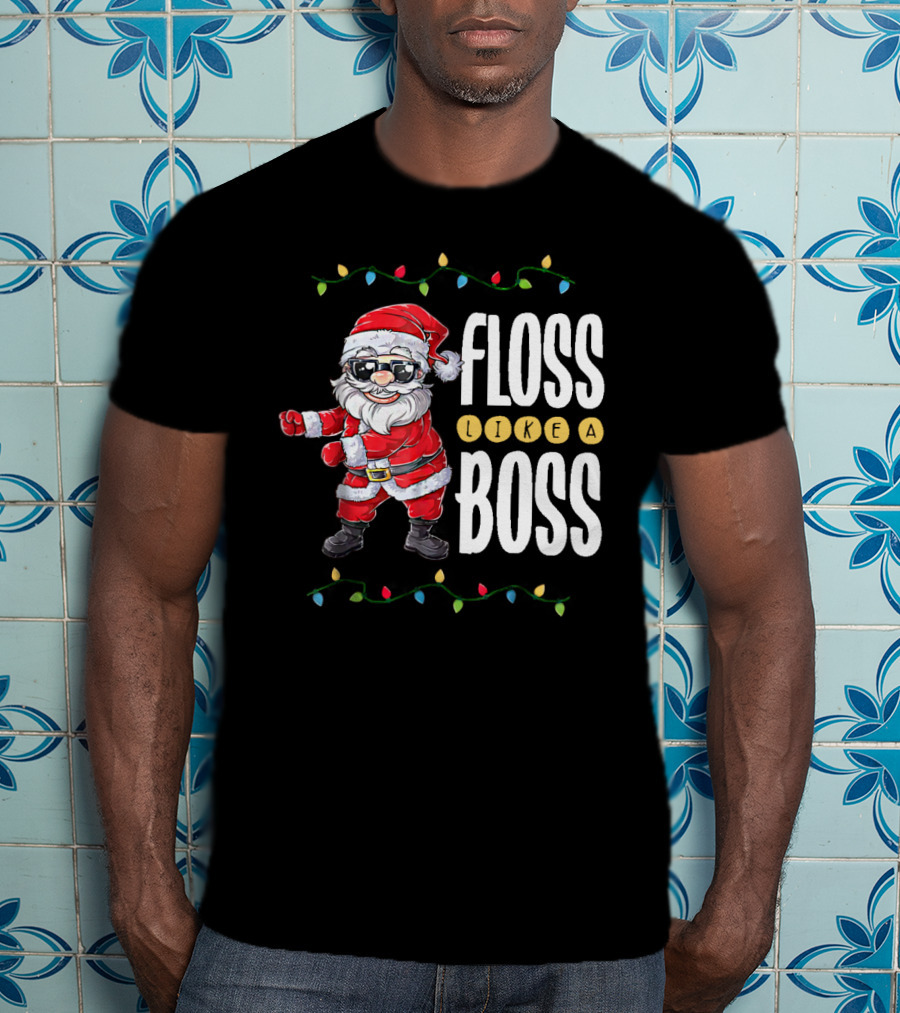 Floss Like A Boss Santa Dancing With Christmas Lights T-Shirt