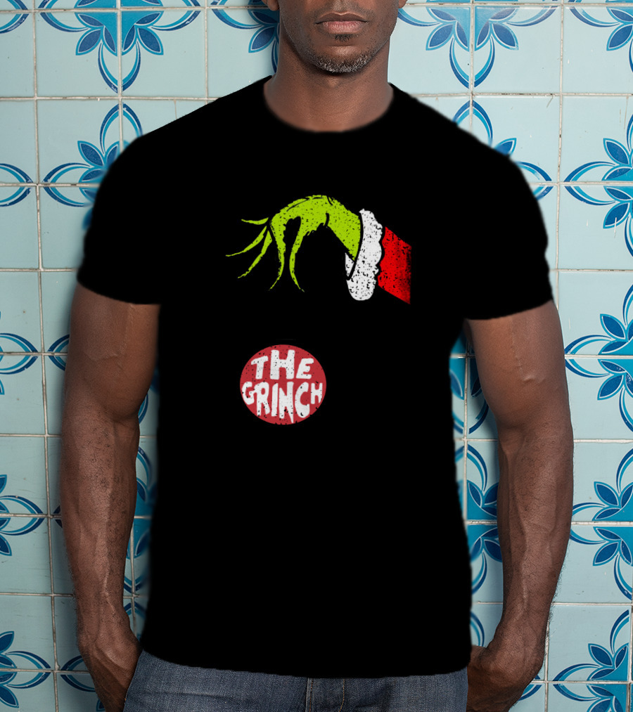 The Grinch Hand Holding Red Ornament With The Grinch Text T-Shirt