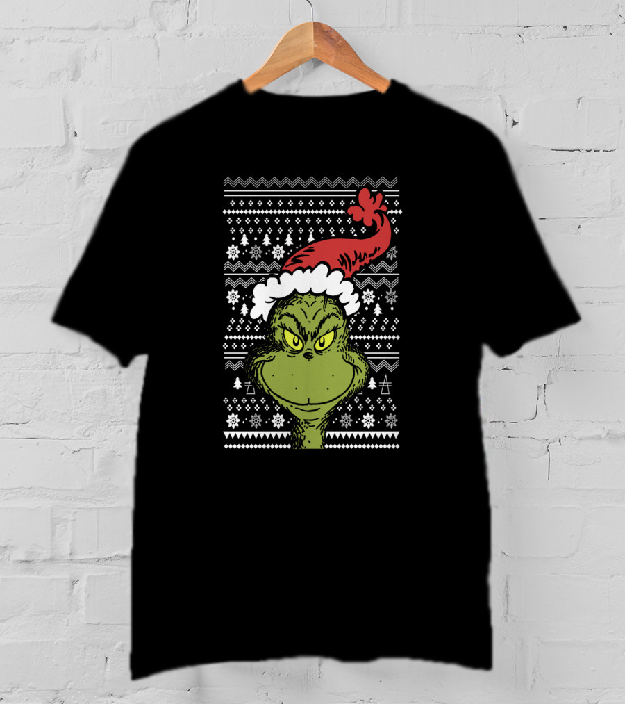 The Grinch Merry Grinchmas Ugly Christmas Sweater Pattern Holiday T-Shirt