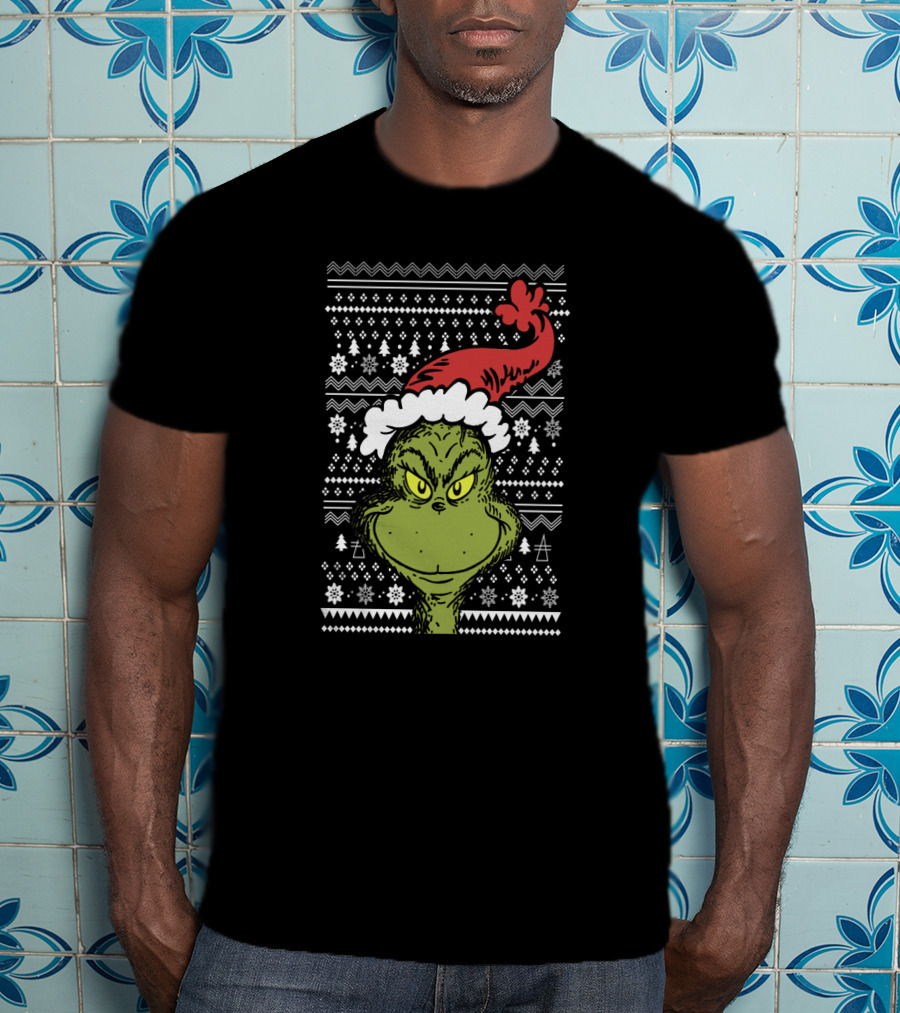 The Grinch Merry Grinchmas Ugly Christmas Sweater Pattern Holiday T-Shirt