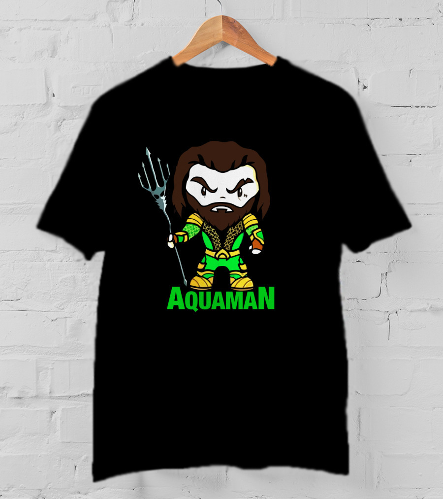 Aquaman Cartoon Character Holding Trident Bright Green T-Shirt