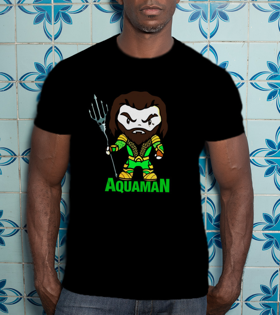 Aquaman Cartoon Character Holding Trident Bright Green T-Shirt